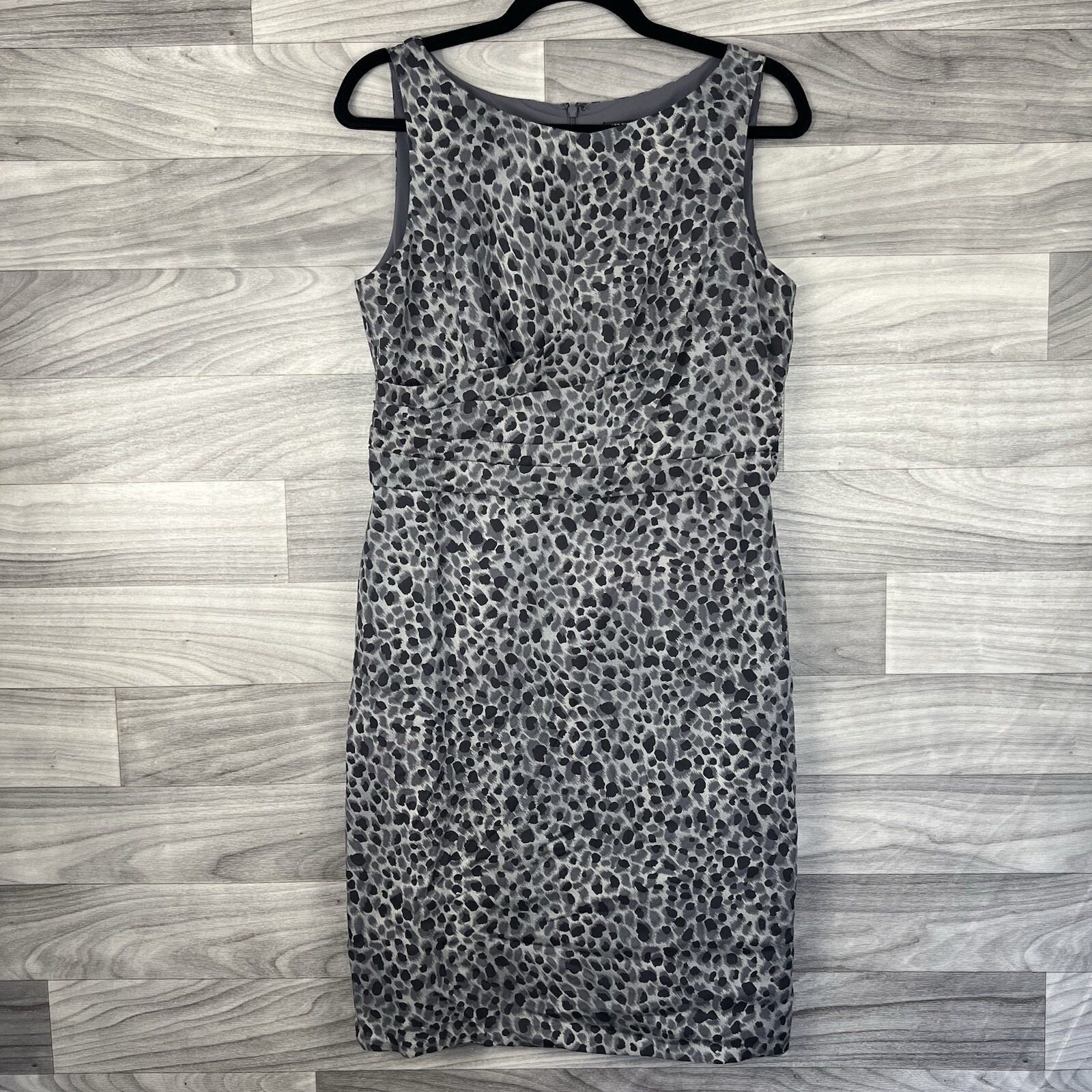 Ann Taylor Dress Womens 10p Petite Gray Animal Print Career Business Timeless